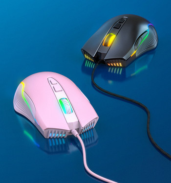 USB кабелна мишка за игри, 6-скоростна DPI, регулируема 6400DPI, 7-бутонна RGB светлинна оптична мишка, подходяща за компютър, лаптоп, геймър