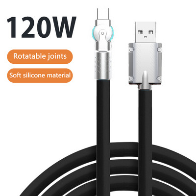 120 W īpaši ātras uzlādes kabelis šķidrā silikona spēlēm par 180° rotējoša mobilā spēle Bold USB Type-C lādētājs Samsung iPhone Huawei