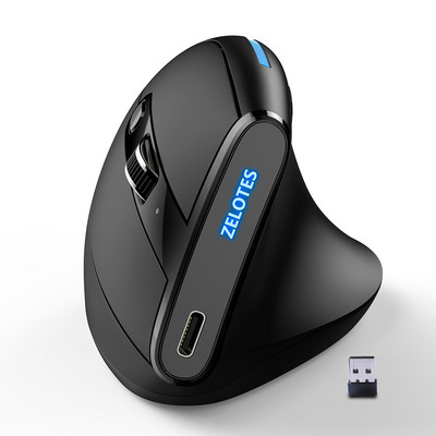 ZELOTES optiskā 2.4G pele 6 pogas F-36A optiskā vertikālā pele 2400 DPI regulējama datora klēpjdatoram galddatoram