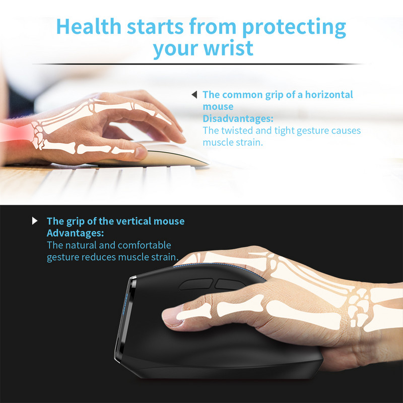 ZELOTES optiskā 2.4G pele 6 pogas F-36A optiskā vertikālā pele 2400 DPI regulējama datora klēpjdatoram galddatoram