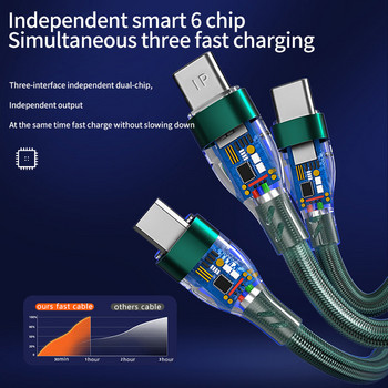 6A 3 в 1 кабел за супер зареждане Micro USB Type-C Бързо зарядно устройство Кабел за данни Multi-USB порт Бързо зарядно устройство за iPhone 14 13 Samsung