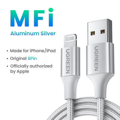 UGREEN MFi USB-Lightning kaabel iPhone 14 13 12 11 Pro Max 2,4A kiirlaadimiskaabliga Telefoni laadija iPad Mini andmekaabli jaoks