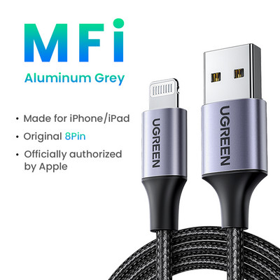 UGREEN MFi USB-Lightning kaabel iPhone 14 13 12 11 Pro Max 2,4A kiirlaadimiskaabliga Telefoni laadija iPad Mini andmekaabli jaoks