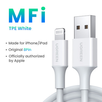 UGREEN MFi USB-Lightning kaabel iPhone 14 13 12 11 Pro Max 2,4A kiirlaadimiskaabliga Telefoni laadija iPad Mini andmekaabli jaoks