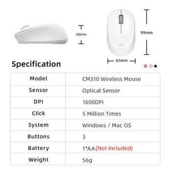 Безжична мишка Machenike CM310 Безшумни бутони Ергономични мишки за заглушаване Компютърна мишка 1600 DPI Оптичен 2.4G приемник Тънка мишка