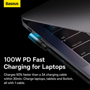 Baseus USB Type C 100W PD Γρήγορη φόρτιση 90 μοιρών Καλώδιο αγκώνας C έως C QC4.0 5A Καλώδιο τυχερού παιχνιδιού γρήγορου φορτιστή για Samsung S20 Macbook