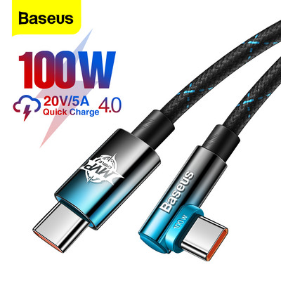 Baseus USB tip C 100W PD Încărcare rapidă Cablu cot de 90 de grade C la C QC4.0 5A Cablu de gaming încărcător rapid pentru Samsung S20 Macbook