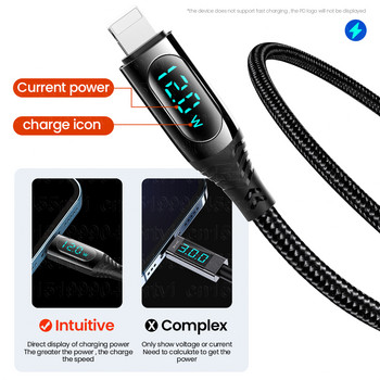 LED дисплей USB кабел за iPhone 14 13 12 11 Pro Xs Max XR 8 7 Зарядно устройство за бързо зареждане Кабел за данни на мобилен телефон за iPad Жичен кабел
