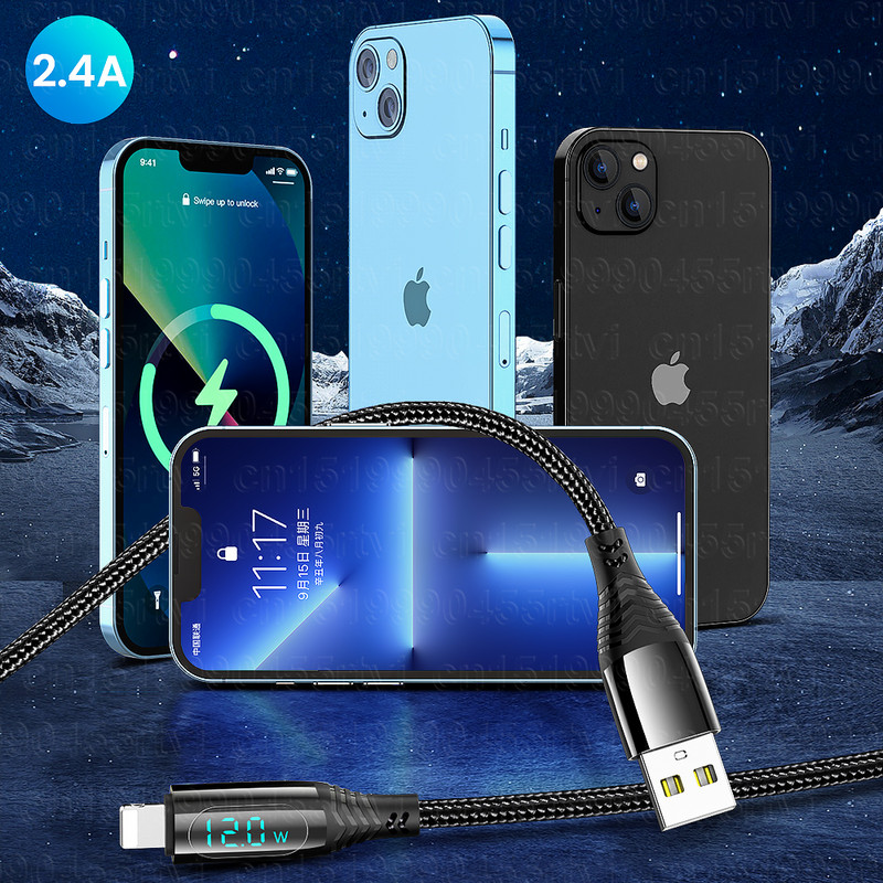 LED zaslon USB kabel za iPhone 14 13 12 11 Pro Xs Max XR 8 7 Punjač za brzo punjenje Podatkovni kabel mobilnog telefona za iPad Žičani kabel
