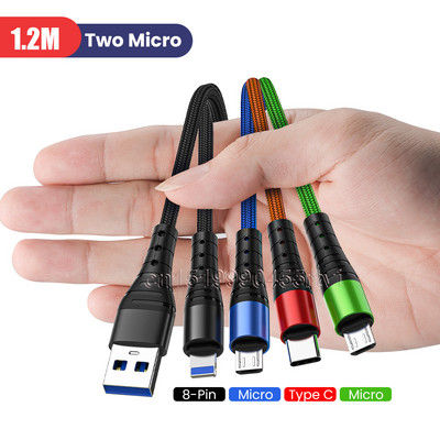 4 az 1-ben USB Type C töltőkábel iPhone 13 12 11 Pro Max 3 az 1-ben 2 az 1-ben 3A USB töltőkábel Micro USB kábel Huawei Samsung készülékhez