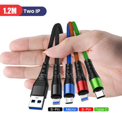 4 az 1-ben USB Type C töltőkábel iPhone 13 12 11 Pro Max 3 az 1-ben 2 az 1-ben 3A USB töltőkábel Micro USB kábel Huawei Samsung készülékhez