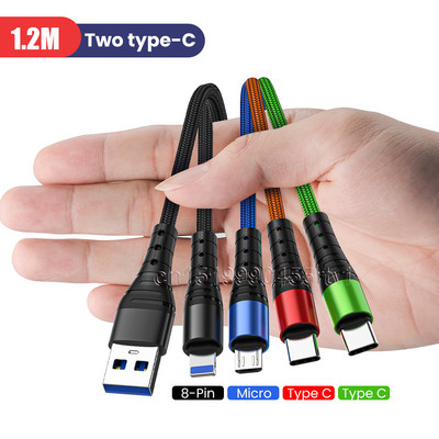 4 az 1-ben USB Type C töltőkábel iPhone 13 12 11 Pro Max 3 az 1-ben 2 az 1-ben 3A USB töltőkábel Micro USB kábel Huawei Samsung készülékhez