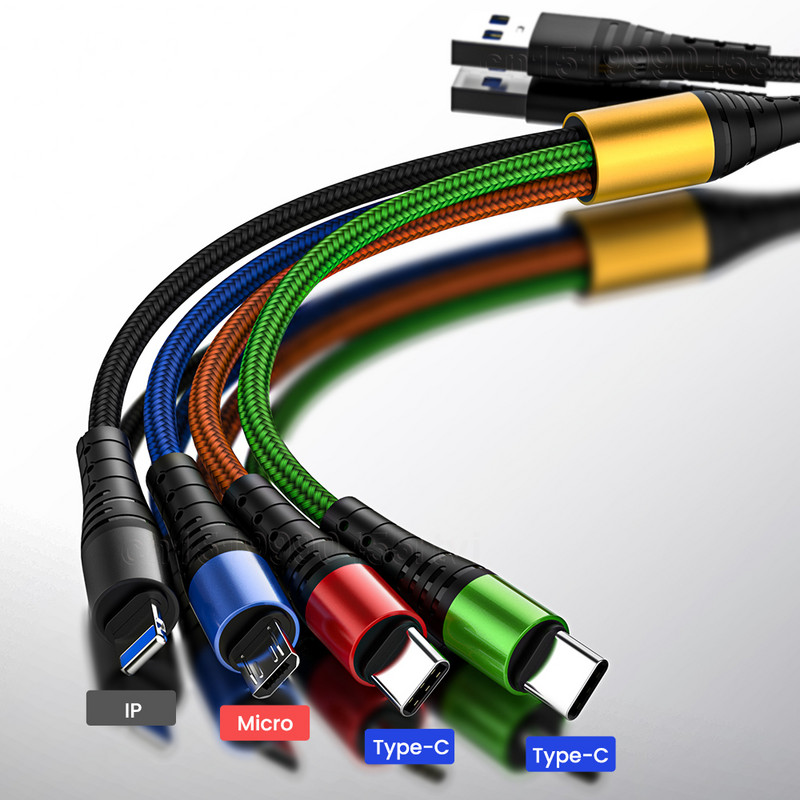 4 az 1-ben USB Type C töltőkábel iPhone 13 12 11 Pro Max 3 az 1-ben 2 az 1-ben 3A USB töltőkábel Micro USB kábel Huawei Samsung készülékhez