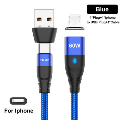 Cablu magnetic USLION 3-IN-1 60W USB C la tip C Încărcare super rapidă QC 4.0 3.0 Cablu cablu USB-C la micro usb pentru iphone Macbook