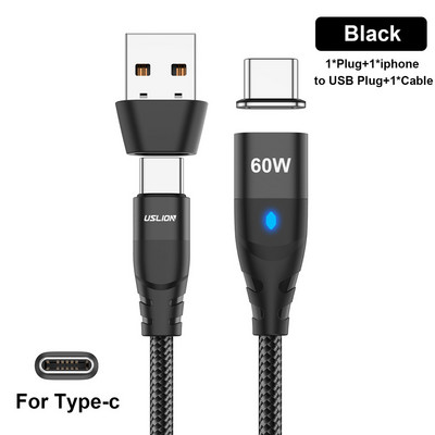 Cablu magnetic USLION 3-IN-1 60W USB C la tip C Încărcare super rapidă QC 4.0 3.0 Cablu cablu USB-C la micro usb pentru iphone Macbook