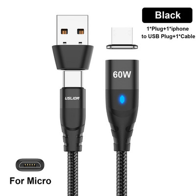 Cablu magnetic USLION 3-IN-1 60W USB C la tip C Încărcare super rapidă QC 4.0 3.0 Cablu cablu USB-C la micro usb pentru iphone Macbook