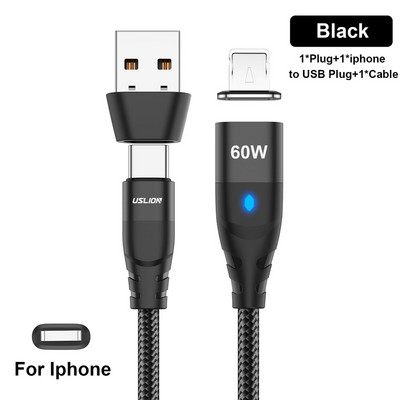 Cablu magnetic USLION 3-IN-1 60W USB C la tip C Încărcare super rapidă QC 4.0 3.0 Cablu cablu USB-C la micro usb pentru iphone Macbook