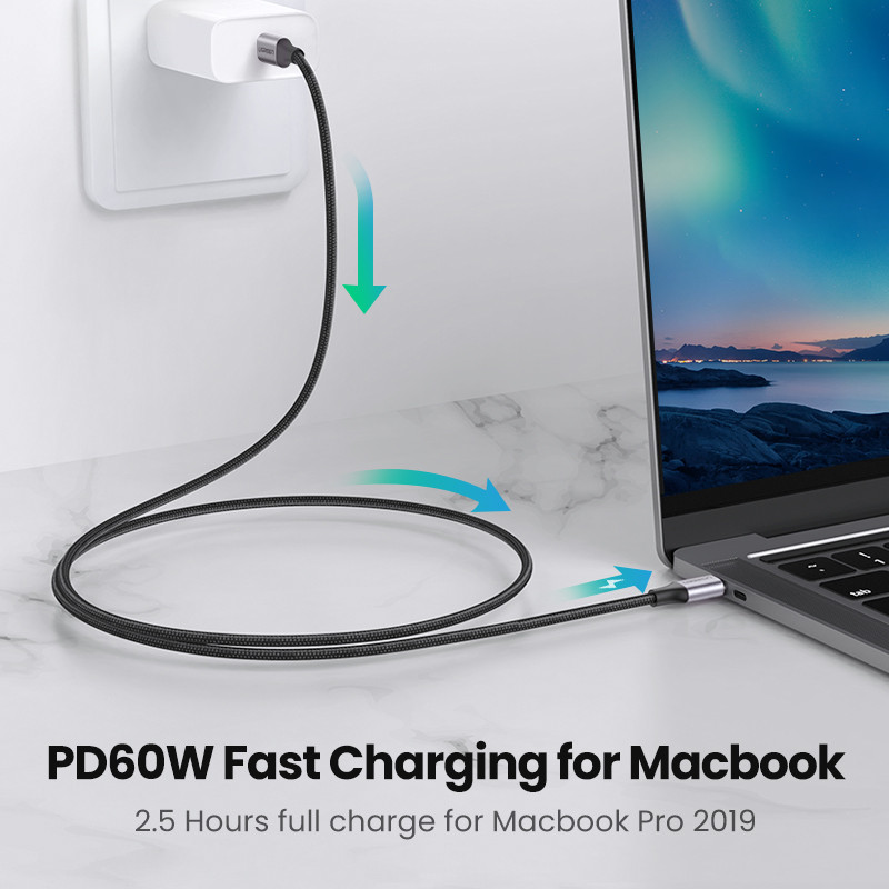 Kábel UGREEN USB Type-C na USB C pre Samsung S10 S9Plus PD 60W rýchle nabíjanie Quick Charge 4.0 kábel USB C pre Macbook Pro PD kábel