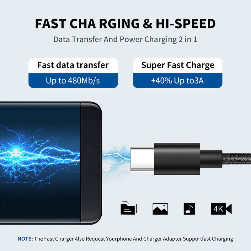Suntaiho 3PCS USB Type C kábel Gyorstöltő adatkábel Xiaomi 12 poco f3 Huawei Samsung mobiltelefon töltőkábel USB C kábelhez