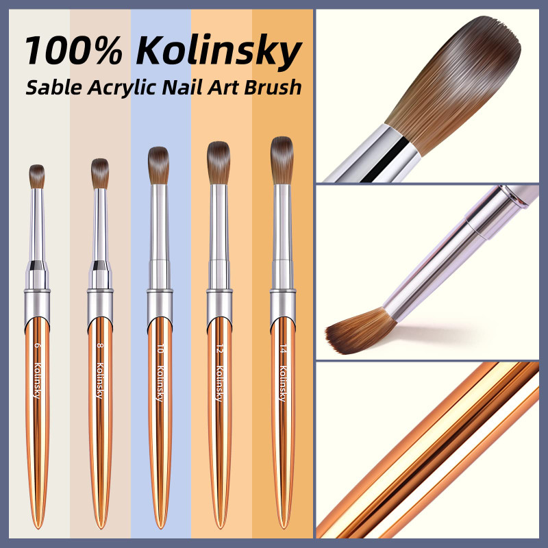 100% Kolinsky akrilna četkica za nokte Ovalna naborana zlatna ručka profesionalne salonske kvalitete za akrilni puder veličina 2-18#