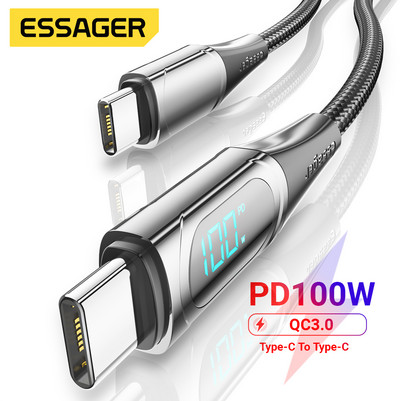 Essager USB C към USB Type C кабел PD100W 5A бързо зарядно устройство QC 4.0 за лаптоп Xiaomi Poco iPad Huawei Oneplus кабел за зареждане на телефон