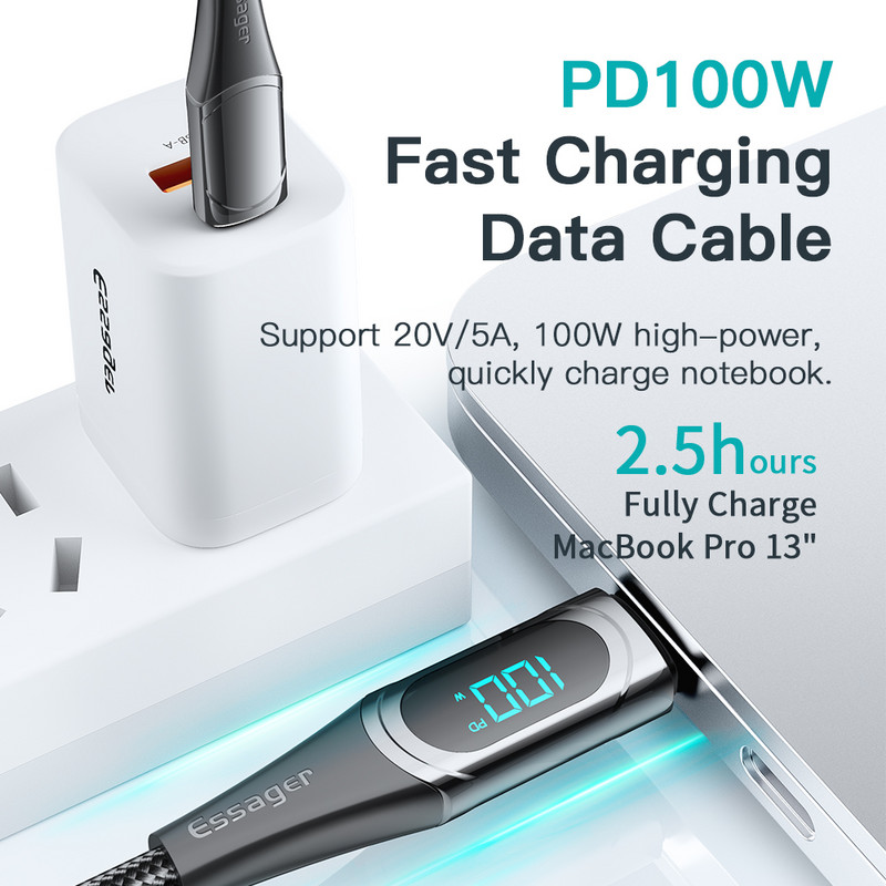 Essager USB C na USB tip C kabel PD100W 5A brzi punjač QC 4.0 za Xiaomi Poco prijenosno računalo iPad Huawei Oneplus kabel za punjenje telefona