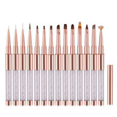 Hot Sale Rose Gold akril gél ecset UV gél rajzecsetek sapkával strasszos fém nyéllel szalon barkács manikűr eszközök