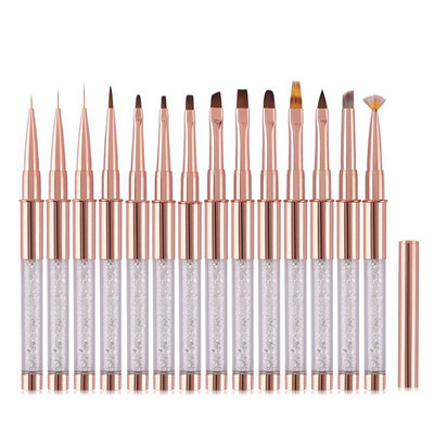 Karstā izpārdošana Rose Gold akrila gēla suka UV gēla zīmēšanas otas ar vāciņu Rhinestone metāla rokturi salonā DIY manikīra rīki