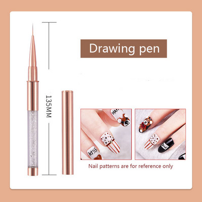 Hot Sale Rose Gold akril gél ecset UV gél rajzecsetek sapkával strasszos fém nyéllel szalon barkács manikűr eszközök