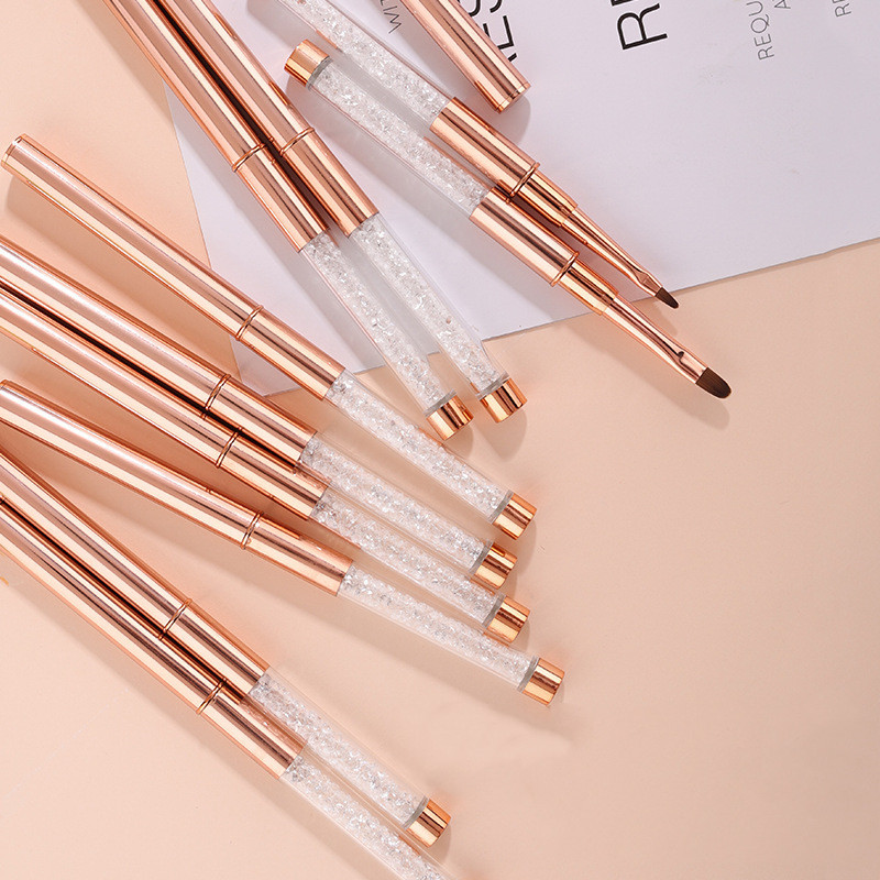 Hot Sale Rose Gold akril gél ecset UV gél rajzecsetek sapkával strasszos fém nyéllel szalon barkács manikűr eszközök