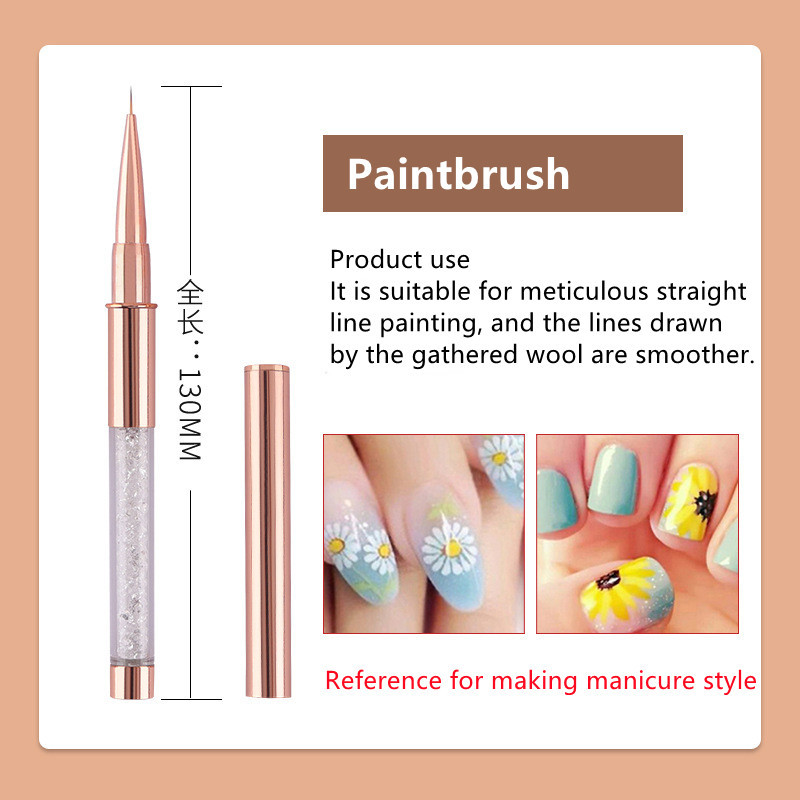 Hot Sale Rose Gold akril gél ecset UV gél rajzecsetek sapkával strasszos fém nyéllel szalon barkács manikűr eszközök