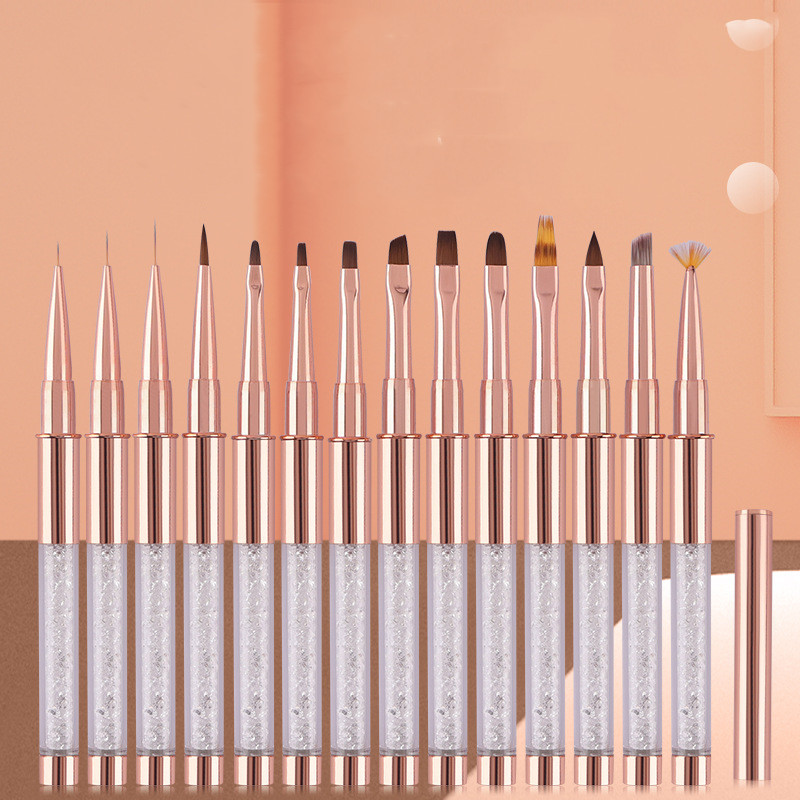 Hot Sale Rose Gold akril gél ecset UV gél rajzecsetek sapkával strasszos fém nyéllel szalon barkács manikűr eszközök