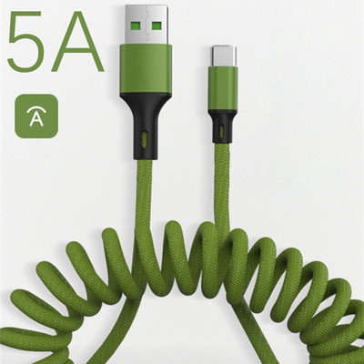 Прибиращ се 5A супер зареждане 5A бързо зареждане Пружинен плетен USB тип C кабел за зарядно устройство Телен кабел за Huawei Xiaomi Samsung