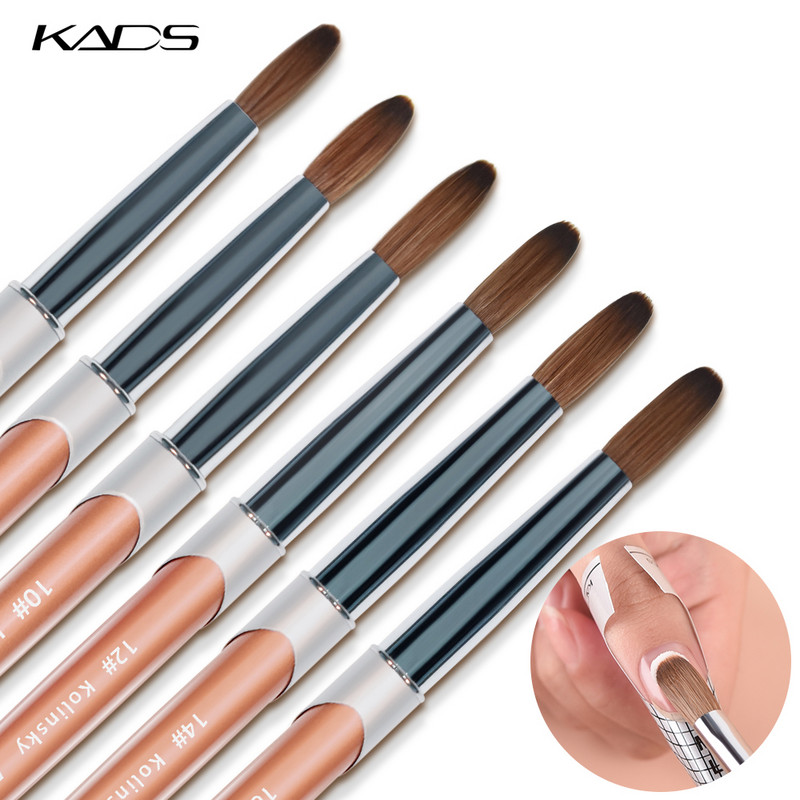 KADS 100% Kolinsky akril körömkefe akril alkalmazáshoz, kerek fejű, hullámos körömdíszítő ecset manikűr eszköz mérete 8/10/12/14/16