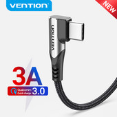 Vention USB Type C kaabel 3A 90 kraadi laadija kaabel kiirlaadimismäng Samsung S10 Xiaomi mi9 10 pro telefonile USB C kaablid juhe