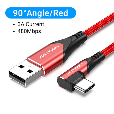 Vention USB Type C kaabel 3A 90 kraadi laadija kaabel kiirlaadimismäng Samsung S10 Xiaomi mi9 10 pro telefonile USB C kaablid juhe