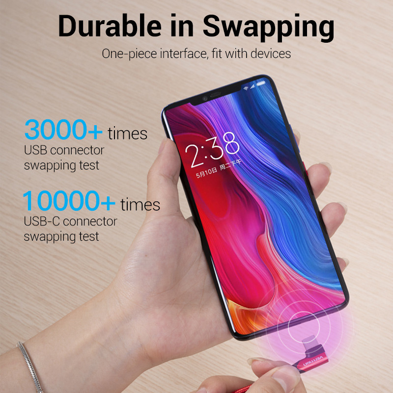 Vention USB Type C kaabel 3A 90 kraadi laadija kaabel kiirlaadimismäng Samsung S10 Xiaomi mi9 10 pro telefonile USB C kaablid juhe