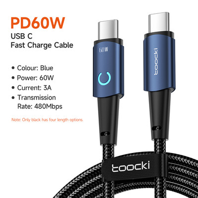 Καλώδιο Toocki USB C σε USB C 100W PD Καλώδιο γρήγορης φόρτισης για Xiaomi Samsung Huawei MacBook iPad Pro Τύπος C σε Τύπος C Καλώδιο Δεδομένα 3M