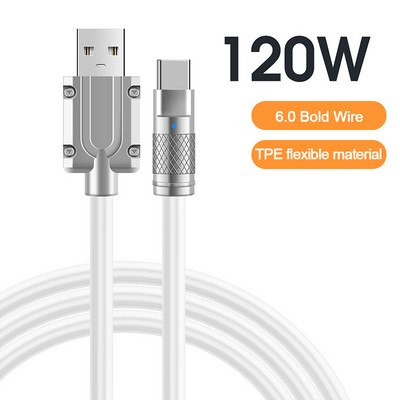120W 6A Super brzo punjenje tipa C tekući silikon Bold USB kabel Quick Charge za Xiaomi Huawei Apple USB kabel punjača HOT Rasprodaja
