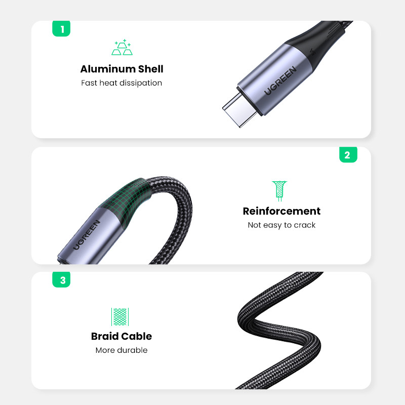Καλώδιο Ugreen 5A USB C σε Type C για Macbook Pro PD100W USB 3.1 Gen 2 Fast Cable USB C για Samsung S9 Note 9 Quick Charge4.0 Cord