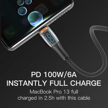 KUULAA 100W USB тип C към USB C кабел USB-C PD 6A кабел за бързо зареждане на зарядно устройство за Macbook Samsung Xiaomi Type-C USBC кабел