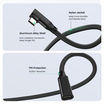 HD 4K Type-C Extension Cable Line 100W PD 5A Right Angle Bend 90 Degree 3.1C Type C Extension Cord For Macbook SAMSUNG Laptop
