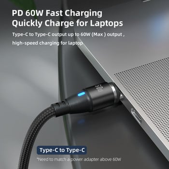 AUFU USB C към USB Type C за Samsung PD 60W Магнитен кабел за MacBook iPad Pro Quick Charge USB-C Super Fast Charge Data Cord