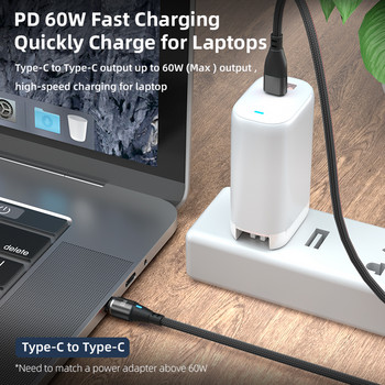 AUFU USB C към USB Type C за Samsung PD 60W Магнитен кабел за MacBook iPad Pro Quick Charge USB-C Super Fast Charge Data Cord