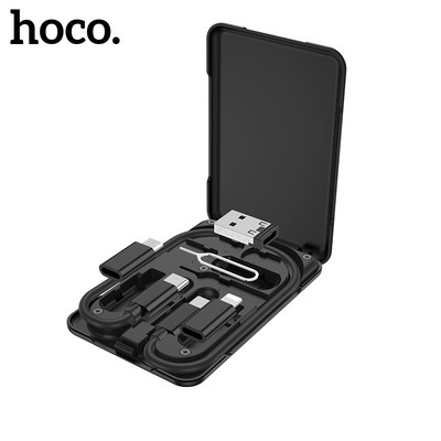 Hoco 6 în 1 Adaptor inteligent universal Cutie de depozitare Cablu micro USB Tip C Set de încărcare adaptor pentru iPhone Xiaomi Geanta de depozitare de călătorie