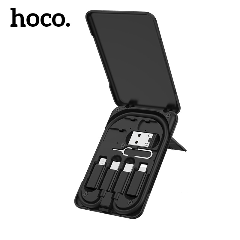 Hoco 6 în 1 Adaptor inteligent universal Cutie de depozitare Cablu micro USB Tip C Set de încărcare adaptor pentru iPhone Xiaomi Geanta de depozitare de călătorie
