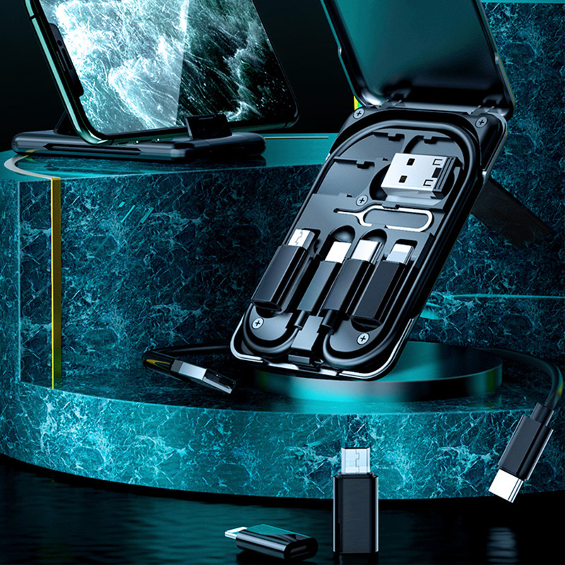 Hoco 6 în 1 Adaptor inteligent universal Cutie de depozitare Cablu micro USB Tip C Set de încărcare adaptor pentru iPhone Xiaomi Geanta de depozitare de călătorie