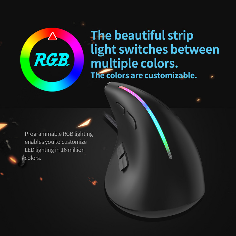 Lefon žičani okomiti miš za igranje RGB Ergonomski programibilni miš s 9 gumba 12800 DPI optički miš za igrače za prijenosno računalo Gamer T50
