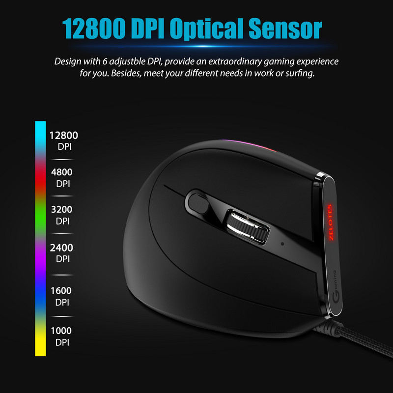 Lefon žičani okomiti miš za igranje RGB Ergonomski programibilni miš s 9 gumba 12800 DPI optički miš za igrače za prijenosno računalo Gamer T50