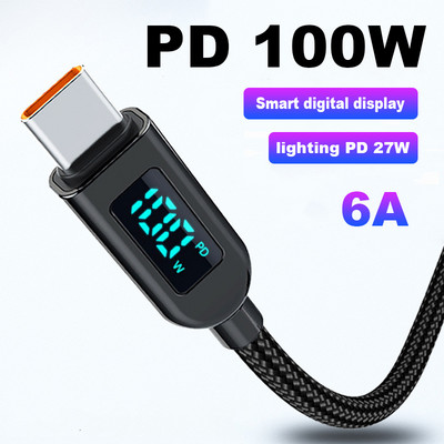 PD 100 W digitaalse ekraaniga kiirlaadimiskaabel 5A USB C kuni USB C 20 W välgukaabel iPadile MacBook Pro Air Samsung Galaxy iphone